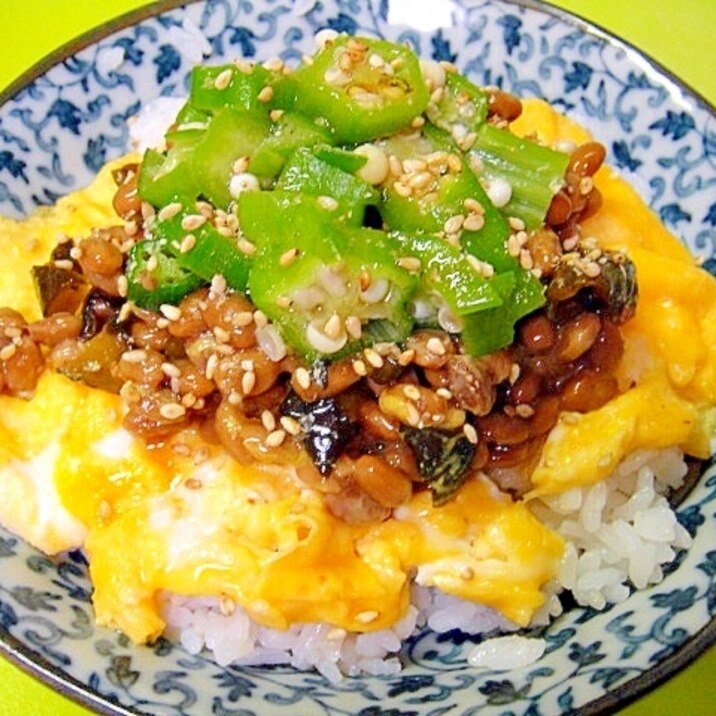 きゅうりのキューちゃんとオクラのふわたま納豆丼